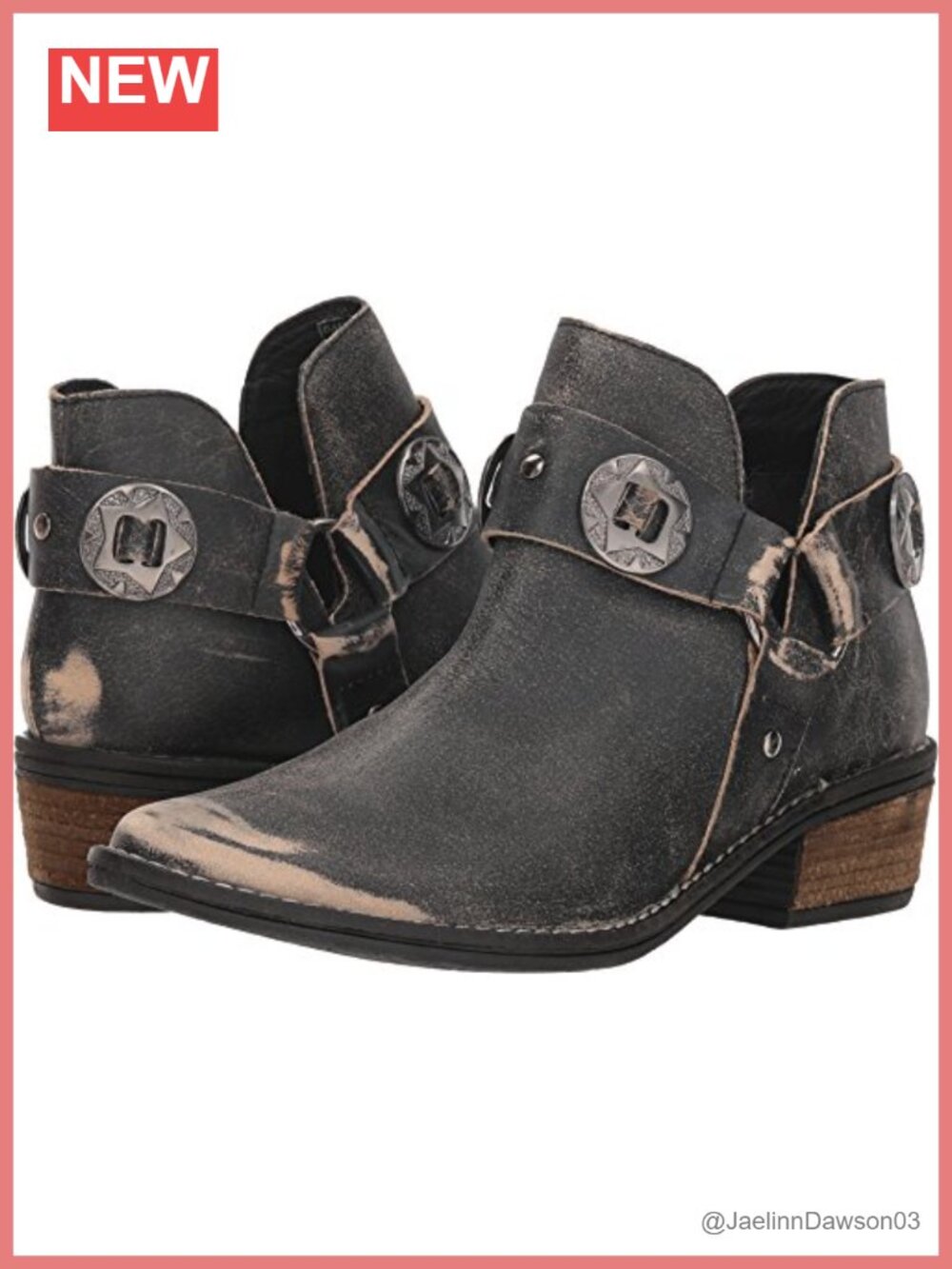 Distressed Leather Ankle Booties Stacked Heel